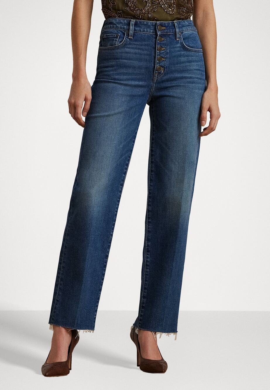 Lauren Ralph Lauren Raw Hem Button Fly High Rise Straight Leg Jeans Blue Size 6